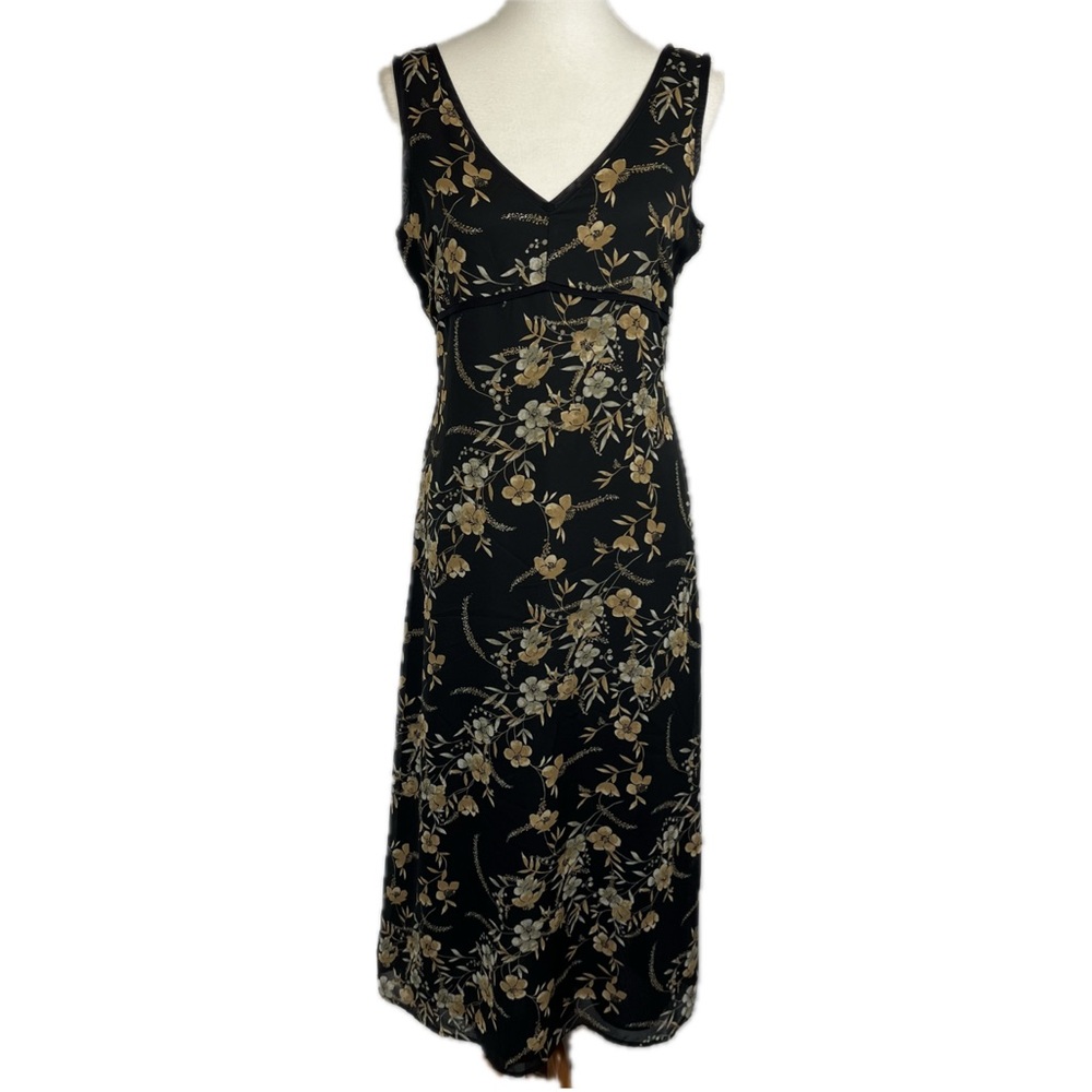 Vintage Y2K Dark Floral Babydoll Dress Sz 8 Forest Fairy Grunge Goblin Midi-Maxi